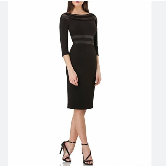 NWT J.S. Collections Bateau Illusion Neck Cocktail Dress Black - Picture 1 of 12